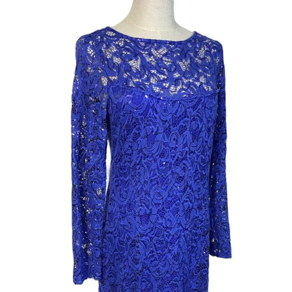 MARINA cobalt blue sequin floor-length lace gown - Picture 5 of 7